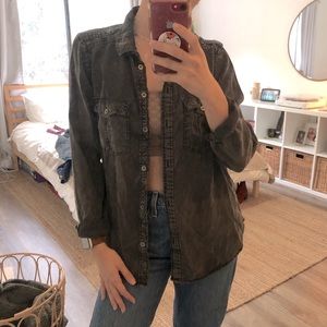 Black military style boyfriend button up